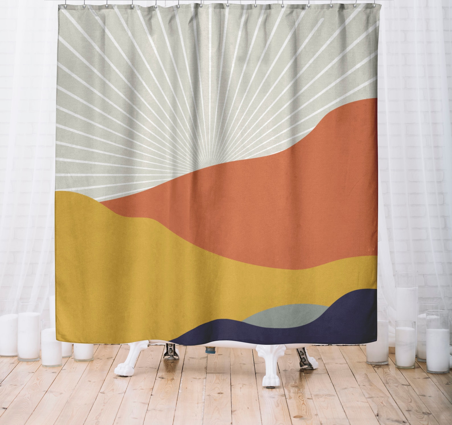 Boho Shower Curtain Abstract Mid Century Modern Shower Etsy
