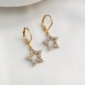 18K Gold Plated Open Star Huggie Earrings, Star Earrings, Gold Earrings, Dainty, Charm Earrings, Gift, Christmas, Celestial, Birthday