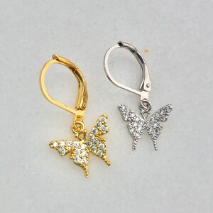 18K Gold Plated or Real Platinum Plated Cubic Zirconia Crystals Butterfly Charms Earrings, Butterfly Huggies, Butterfly Earrings, Birthday