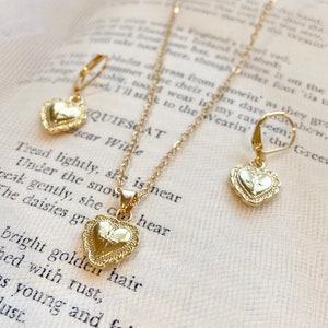 18K Gold Plated Heart Cross Earrings, Heart Cross Necklace, Christian Earrings, Christian Necklace, Heart Earrings, Heart Necklace, Dainty