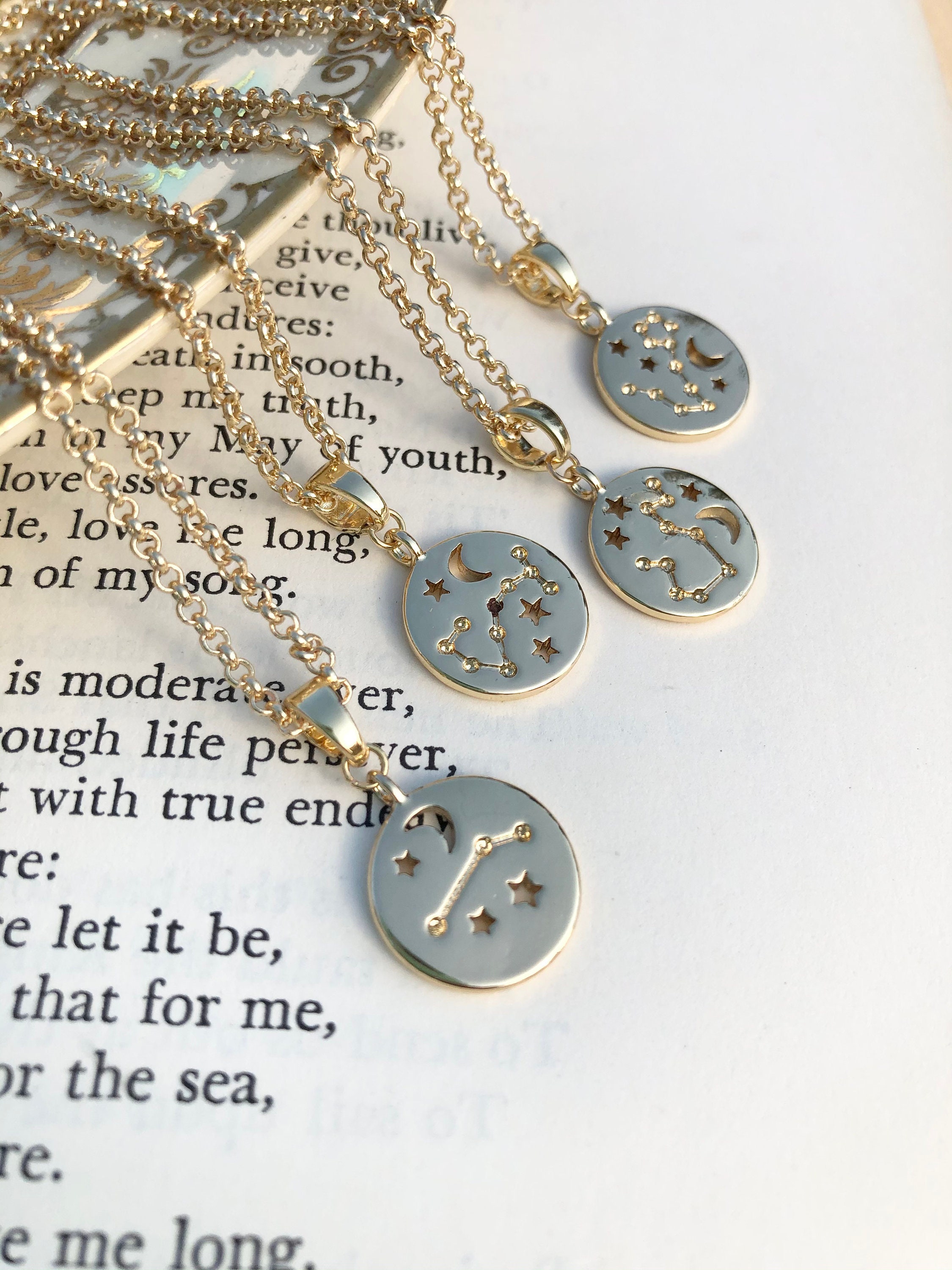 18K Gold Plated Zodiac Sign Charm Necklace Zodiac Coin Etsy