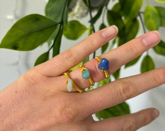 Wire Wrapped Crystal Ring: Tarnish Free Gold Plated Waterproof Jewelry