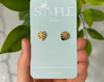 Monstera Leaf Stud Earrings: Waterproof Boho Jewelry