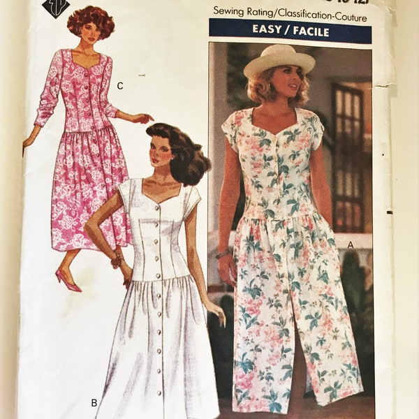 Butterick 4082 sewing pattern, Eileen West Misses dress 1980s /1990s button up mid-calf sizes 8 - 10 - 12