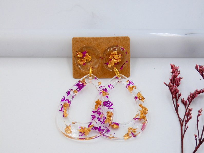 earrings with dry natural flowers bohemian earrings boho style geometric earrings casual earrings Resin earrings