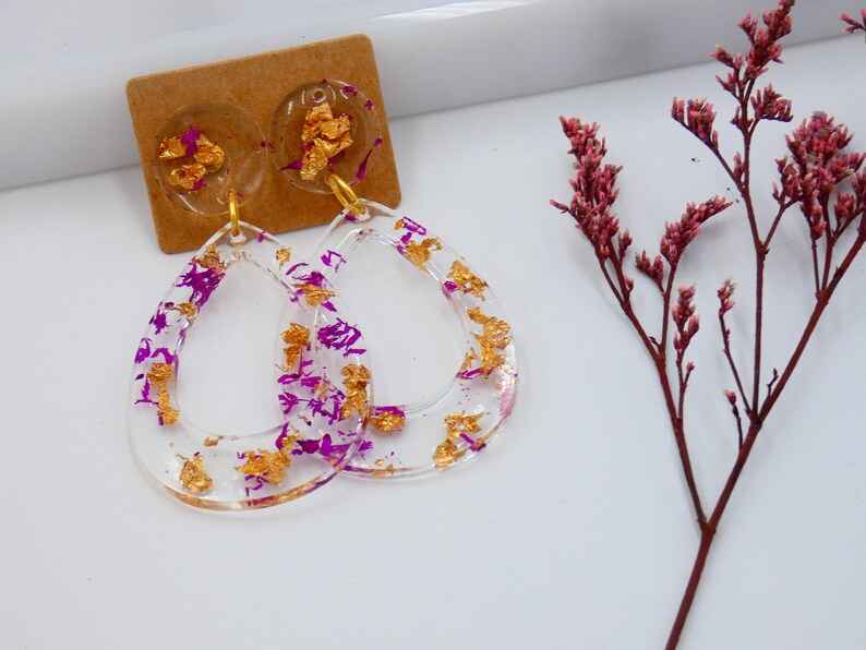 earrings with dry natural flowers bohemian earrings boho style geometric earrings casual earrings Resin earrings
