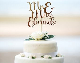 Custom Name  Rustic Wedding Cake Topper, Personalised Boho Wedding Cake Topper, Mr & Mrs Custom Cake Topper, Elegant Wedding Cake Decoration