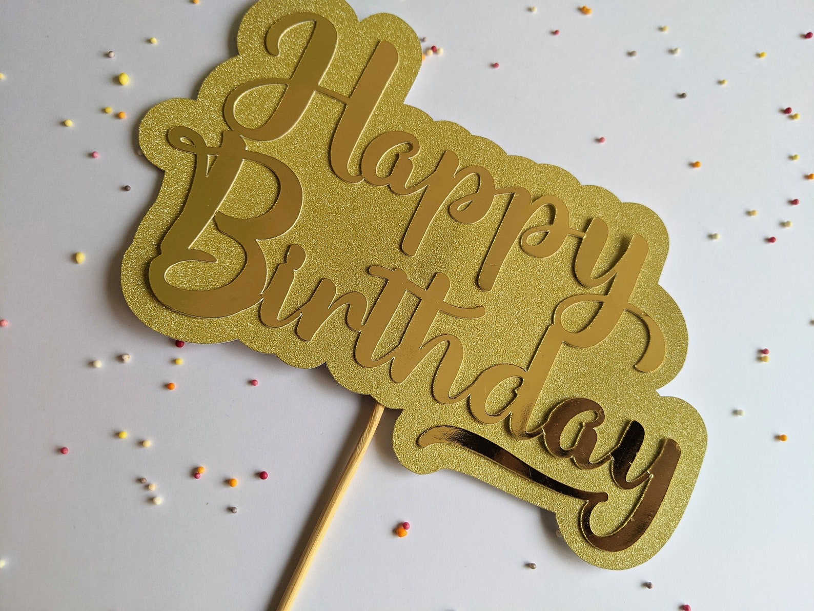 Happy Birthday Cake Topper Gold Glitter Cake Topper Rustic Etsy