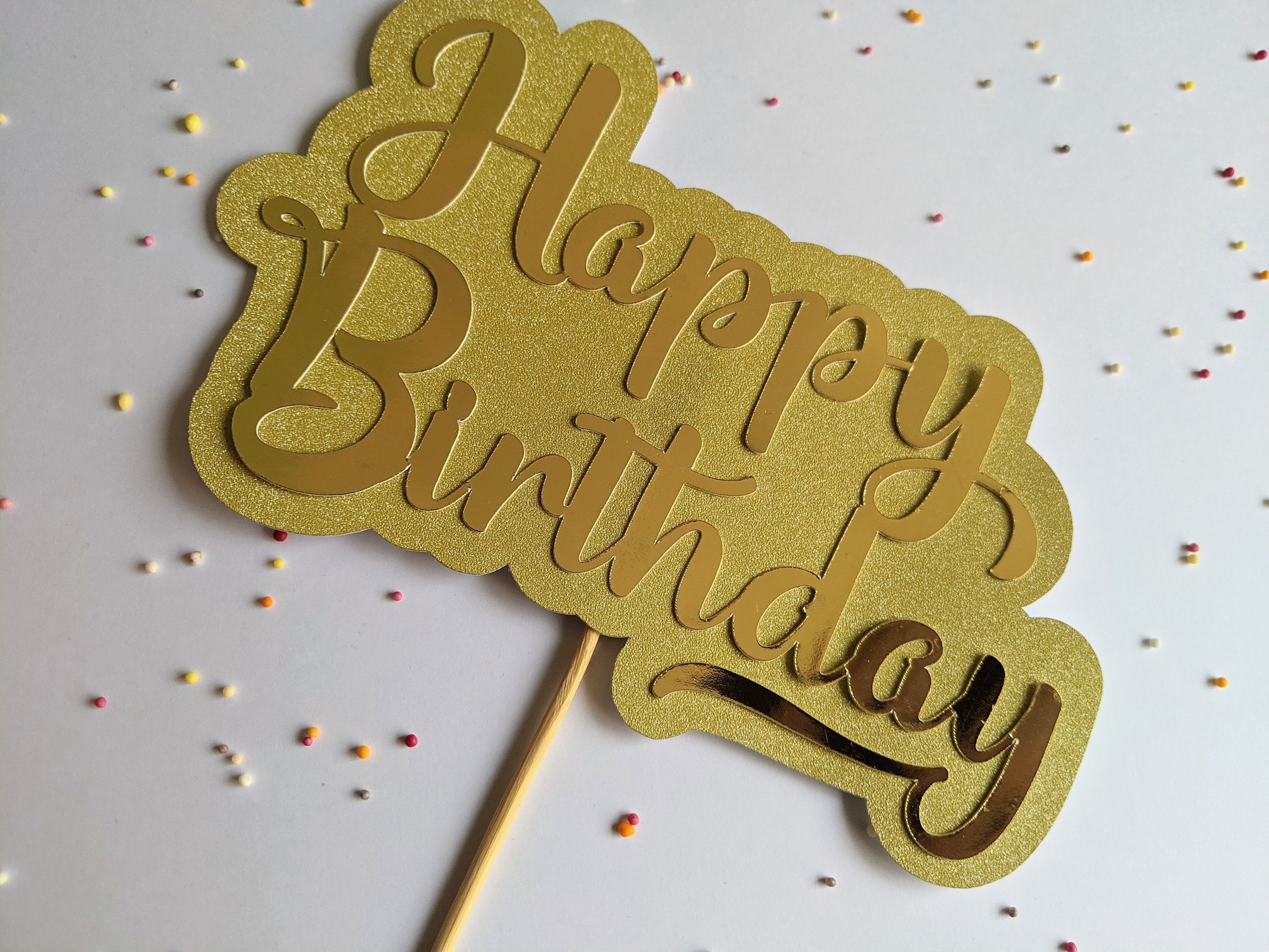 Happy Birthday Cake Topper Gold Glitter Cake Topper Rustic | Etsy