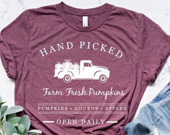 Farm Fresh Pumpkins Shirts, Fall Truck T-shirt, Fall Autumn Holiday Seasonal Shirts, Thanksgiving Women's Fall Graphic Soft TShirt