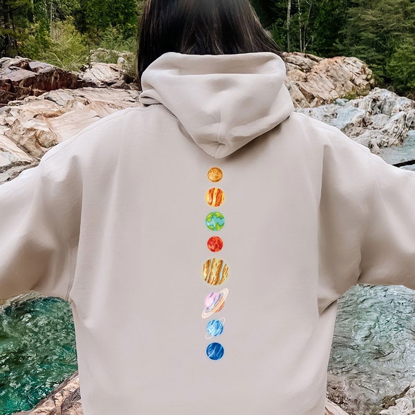 Nine Planets Universe Solar System Print Hoodies, Women Men Hoodies, Hoodie Pullover, Oversized Hoodie, Aesthetic Fall Winter Hoodies