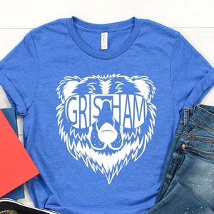 Custom School Grizzly Bear T-Shirt, Personalized School Mascot Shirts, Grisham Middle School Bear Tee, Matching Teacher Student T-Shirts