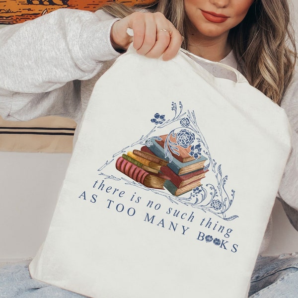 There Is No Such Thing As Too Many Books, Retro Canvas Bag Shoulder Bag, Bookworm Tote Bag, Book Lover Tote Bag, Bookish Tote Bag