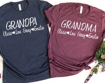 Grandma Grandpa Shirt With Grandkids Names, Grandma Shirt, Nana Shirt, Grandma Christmas Gift, Gift For Grandma, Personalized Grandma Shirt