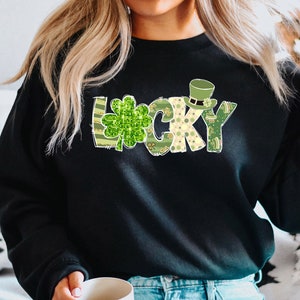 Lucky Women Sweatshirt, St. Patrick's Day Sweater, Lucky Irish Shirt, Four Leaf Clover Tee, Cute Shamrock T-Shirt, Trendy Irish Clover Shirt