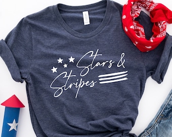 Stars and Stripes Shirt, Retro American Flag, 4th of July Shirts, Merica Shirt, Womens 4th of July,Minimalist Design, Memorial Day,