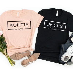 Auntie Uncle Est 2021 Shirt, New Mom Shirt, Personalized Family Tree, New Uncle T-Shirt, Aunt Reveal, Uncle Reveal Shirt, Family Established