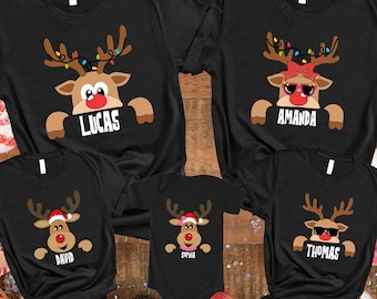 Custom Christmas T-shirts, Personalized Reindeer Shirts, Family Christmas Tees