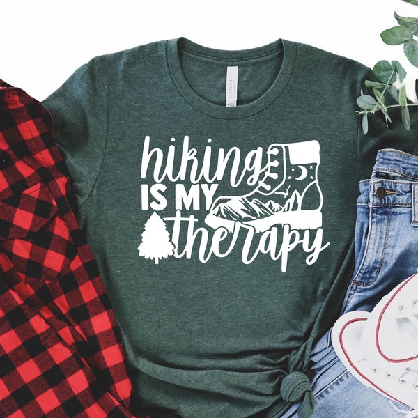 Hiking Is My Therapy Shirt, Cute Camping Adventure Outdoors Tshirt, Camping Hiking Fishing Apparel, Cute Womens Camping Gear, Cabin Lake Tee