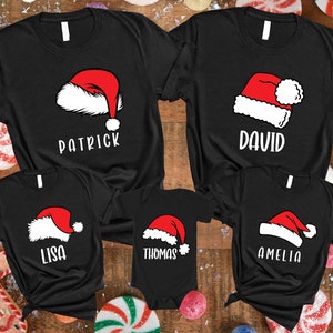 Custom Christmas Hat T-shirts, Custom Santa Hat Christmas Sweatshirts, Family Christmas Crew Shirt, Xmas Name Shirt, Christmas Pajamas Tees