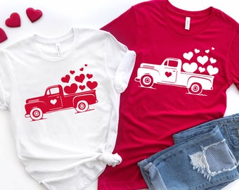 Vintage Red Truck, Valentines Gift, Valentine Shirt, Valentine Truck, Car With Hearts, Valentine Pajamas, First Valentine, Valentines Hearts