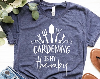 Plant Lady Shirt for Mom, Botanical Planter Gardener Outfit Tshirt, Gardening Is My Therapy, Garden T-shirt, Vegan Flower Tee, Womens Shirt