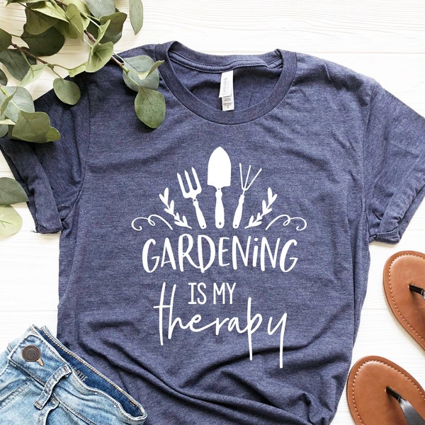 Plant Lady Shirt for Mom, Botanical Planter Gardener Outfit Tshirt, Gardening Is My Therapy, Garden T-shirt, Vegan Flower Tee, Womens Shirt