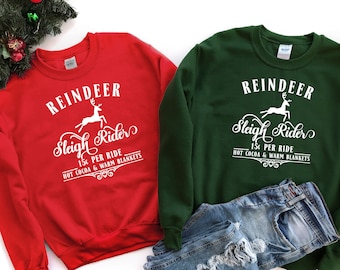Santa Reindeer Shirt, Christmas Hoodie, Christmas Sweatshirt, Reindeer Sleigh Rides Holiday Cute Sweatshirt Hoodie