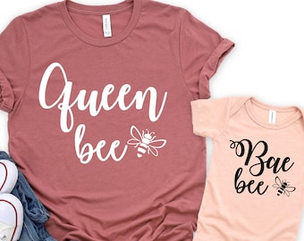 Mommy and Me Shirts, Queen Bee and Bae Bee, Mother Daughter Matching Outfit, Mama and Mini Cute Tshirt, Mother and Baby Clothes, Mothers Day