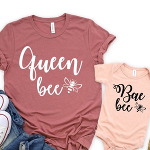 Mommy and Me Shirts, Queen Bee and Bae Bee, Mother Daughter Matching Outfit, Mama and Mini Cute Tshirt, Mother and Baby Clothes, Mothers Day