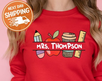 Teacher Mrs Name or Surname Custom Sweater, Cute Customization Teacher Hoodie, Custom Teacher Name Crewneck, Personalized Your Teacher Gift