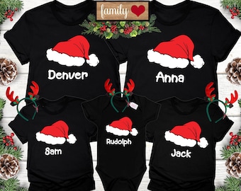 Camisetas navideñas con apellidos, camisetas navideñas de Papá Noel, camisetas familiares personalizadas, camisetas navideñas 2026