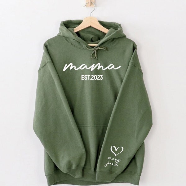 Sweat à capuche personnalisé pour la fête des mères, sweat-shirt maman personnalisé avec des noms d'enfants, chemise avec des noms d'enfants dans la manche, cadeau de fête des mères personnalisé maman