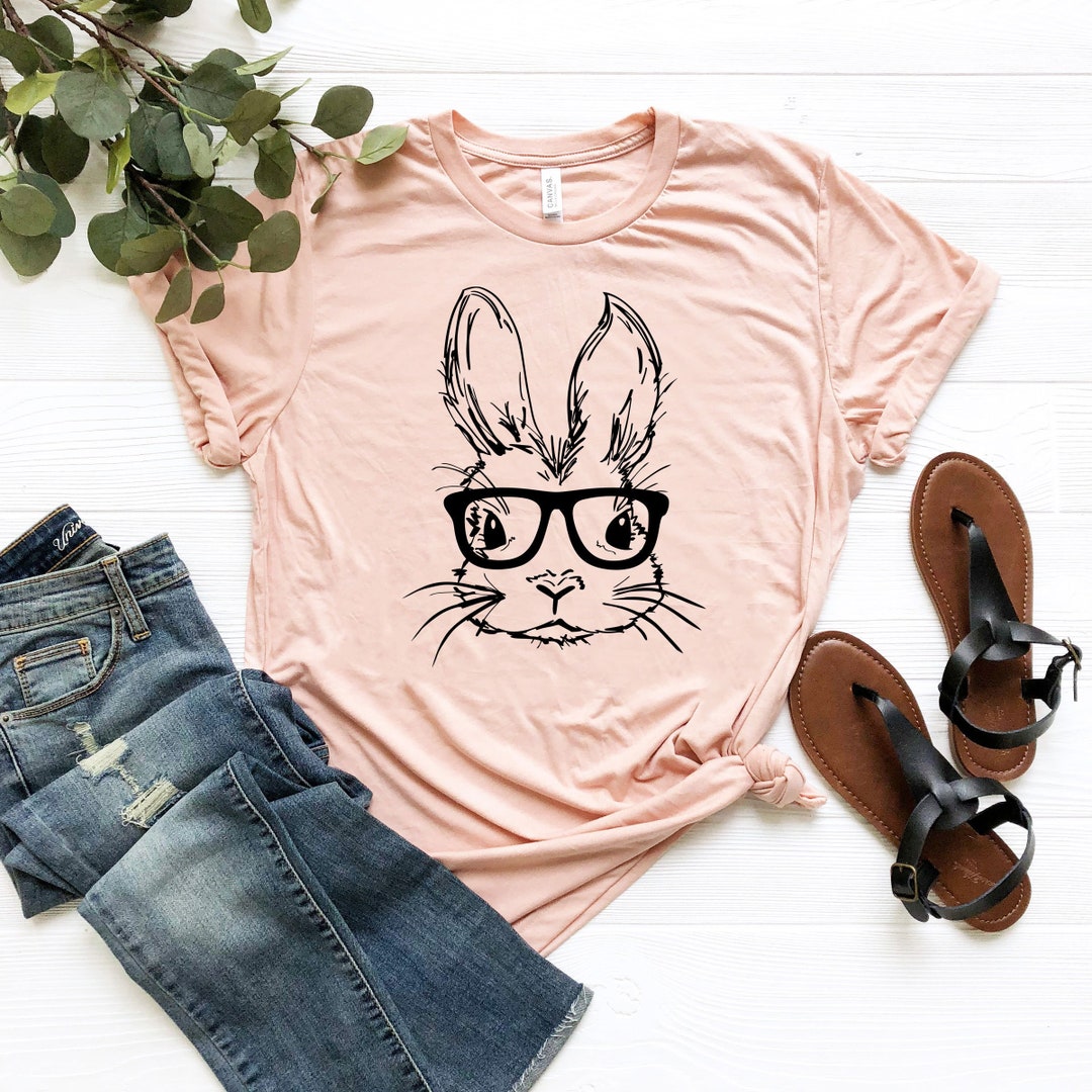 Bunny With Glasses Shirt, Easter Shirt, Easter Bunny Graphic Tee, Cute ...