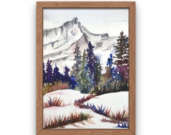 Snowy Mountain Watercolor Giclée Print: Colorado Winter Landscape