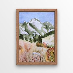 Boulder Flatirons in fall watercolor giclée print 16x20, South Mesa Trail painting, Boulder Colorado art, Travel gift, Cabin wall art