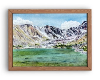 Colorado mountain lake watercolor print,  Rocky Mountain National Park Lake of Glass painting,  Colorado wall art