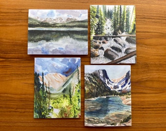 Colorado watercolor note cards mixed set of 4 or 8, Rocky Mountain National Park greeting cards, Mountain art, One of a kind gift for hikers