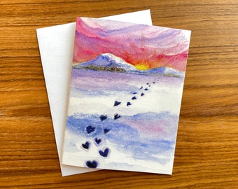 Mountain sunset Valentine's Day card, unique blank love card for hiker, outdoorsy person, friends, family, dating or anniversary