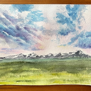 Colorado sunset original watercolor, Colorado Front Range mountains landscape wall décor, Rocky Mountains art, special sale