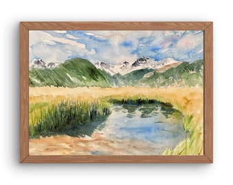 Moraine Park in Autumn Giclée Print: Rocky Mountain National Park Watercolor (20x16)