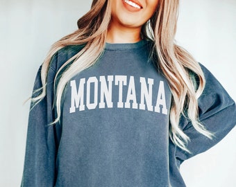 Comfort Colors® Montana Sweatshirt, Trendy Preppy Sweatshirt, Minimalist Sweater, Varsity Sweatshirt, Classy, Boho, Gift for Her
