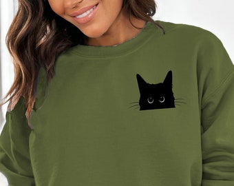 Cute Black Cat Sweatshirt - Unisex - Black Cat Crewneck - Black Cat Halloween - Fall Sweatshirt - Halloween Sweatshirt - Halloween Crewneck