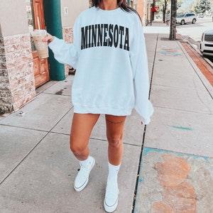 Minnesota Sweatshirt, Womens Minnesota Crewneck, Minimalist Oversized Sweater, Preppy Minnesota Sweatshirt, Gift for Her, Varsity Sweatshirt