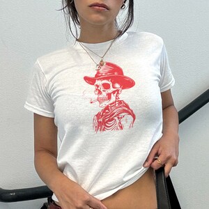 Skeleton Cowboy Baby Tee, Y2k Baby Tee, Country Concert Shirt, 2000s tee,90s Baby Tee, Southern Girl, Country Era,Vintage Aesthetic,Western