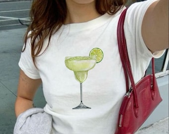 Margarita Baby Tee, Cute Shirt, Margarita Shirt, Vintage Tee, Y2K Baby Tee Aesthetic, Cocktail Tee, 90s Baby Tee, Marg Time, Tequila Tee