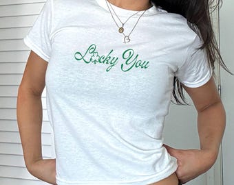 St Patrick's Day Baby Tee, Cute Shirt, Shamrock Tee, Lucky Tee, St Paddy's Day, Aesthetic shirt, Girly Top, Green Tee