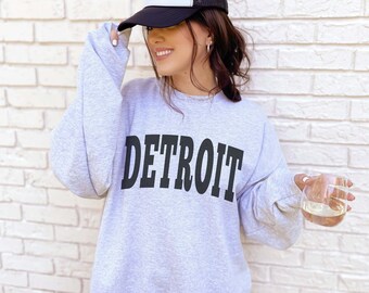 Sudadera Detroit, Detroit Crewneck, Motor City, Sudadera Varsity de moda, Suéter minimalista de gran tamaño, Crewneck estético