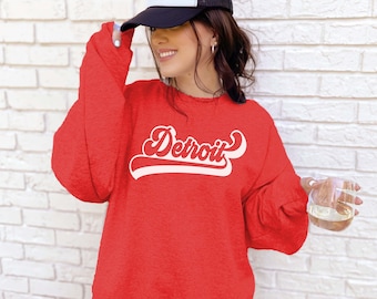 Retro Detroit Sweatshirt, Detroit Crewneck, Oversized Sweater, Trendy Varsity Sweatshirt, Aesthetic Crewneck, Gift for Her