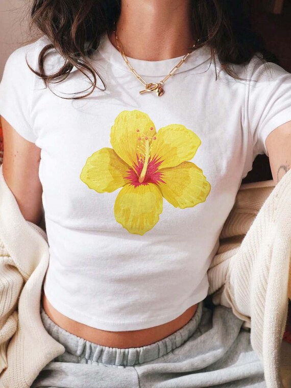 Hawaiian Flower Baby Tee, Hibiscus Shirt, Cute Shirt, Y2K